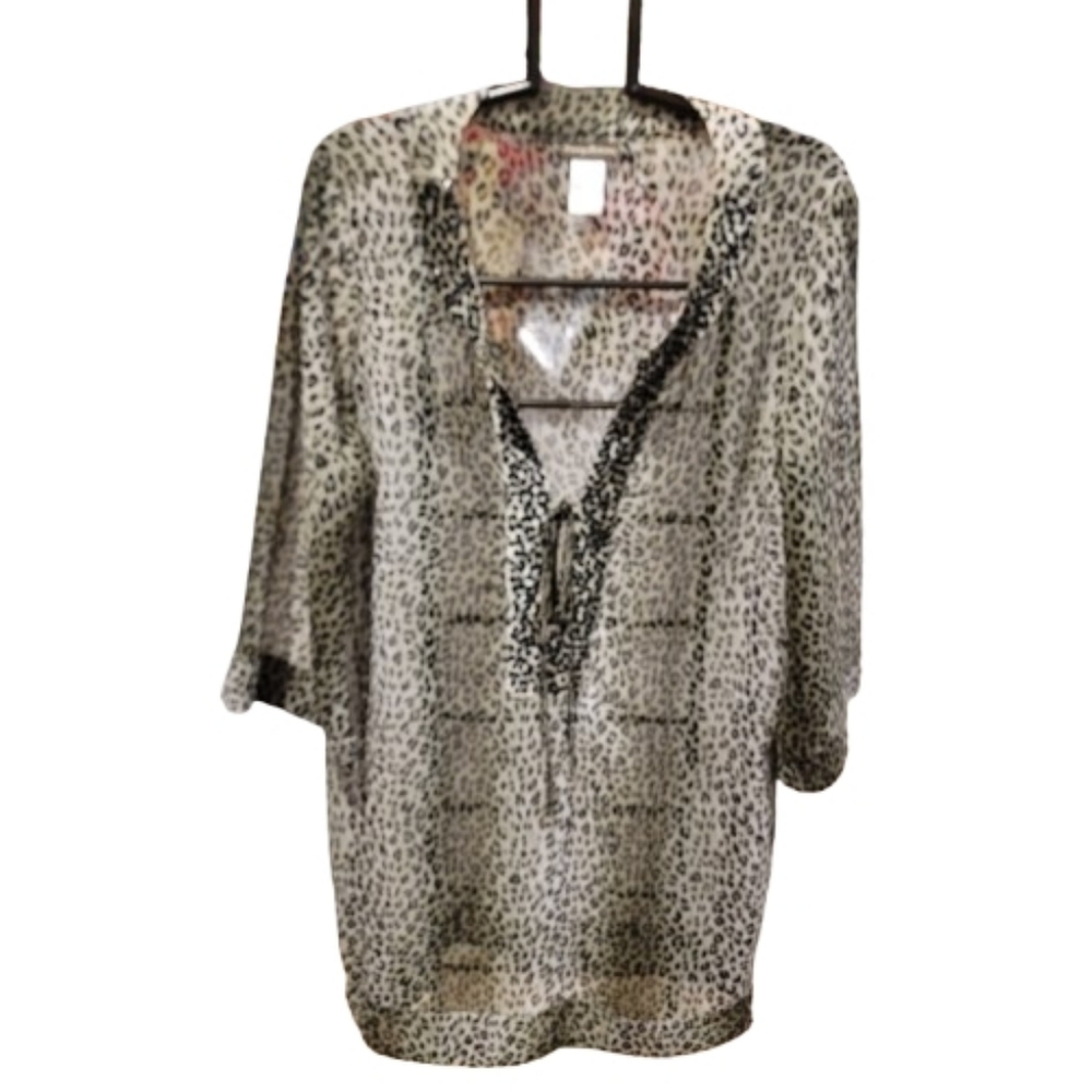 Tommy Bahama Leopard Nehru Collar With Paillette Cover Up Black Gray Large - Picture 3 of 14